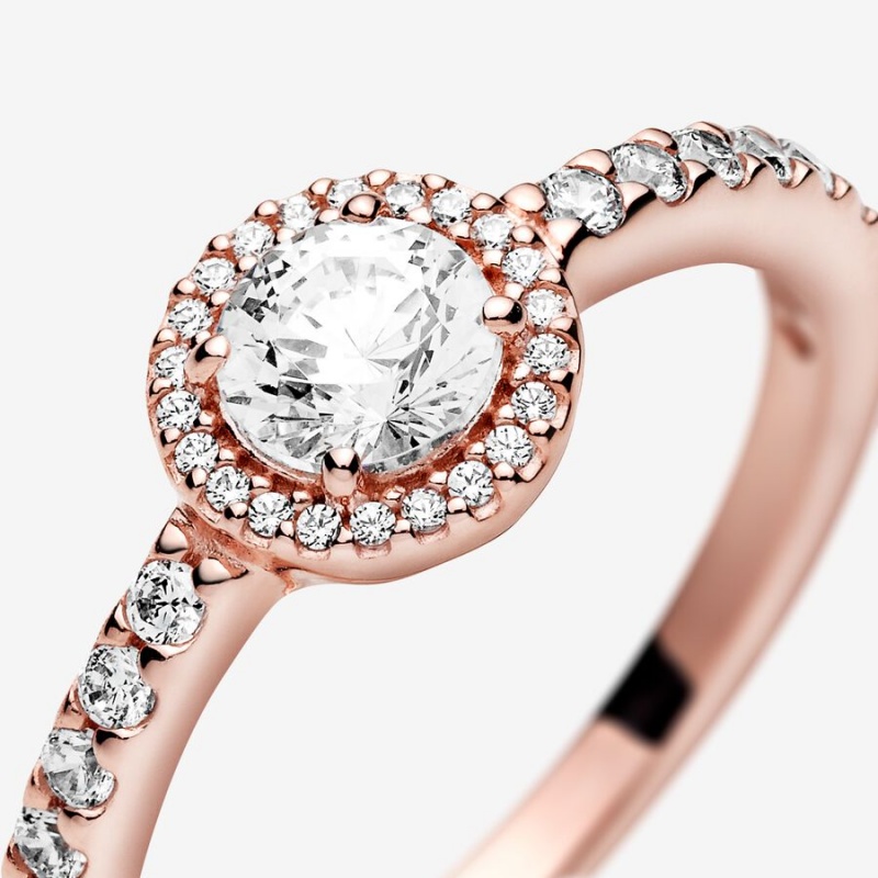 Pandora Classic Sparkle Halo Halo & Solitaire Rings Rose Gold Plated | 604-SBQECJ