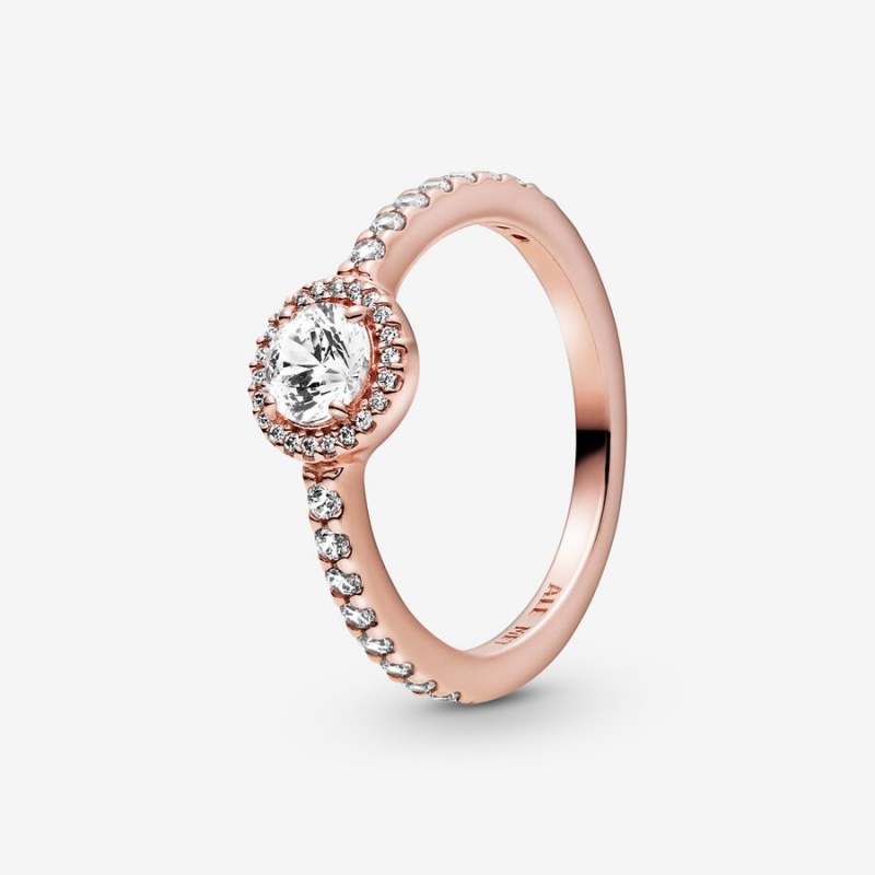 Pandora Classic Sparkle Halo Halo & Solitaire Rings Rose Gold Plated | 604-SBQECJ