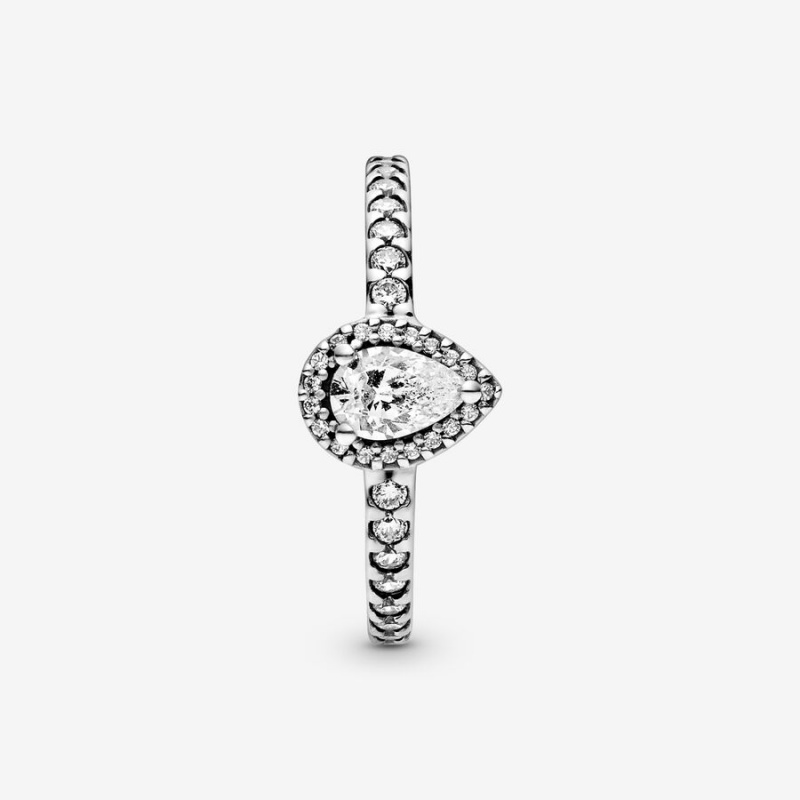 Pandora Classic Teardrop Halo Halo & Solitaire Rings Sterling Silver | 238-IASNXP