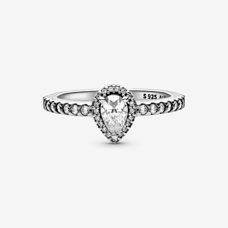 Pandora Classic Teardrop Halo Halo & Solitaire Rings Sterling Silver | 238-IASNXP