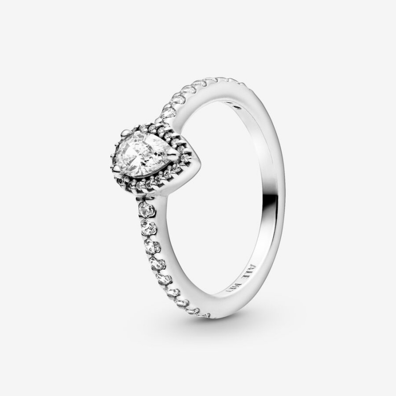 Pandora Classic Teardrop Halo Halo & Solitaire Rings Sterling Silver | 238-IASNXP