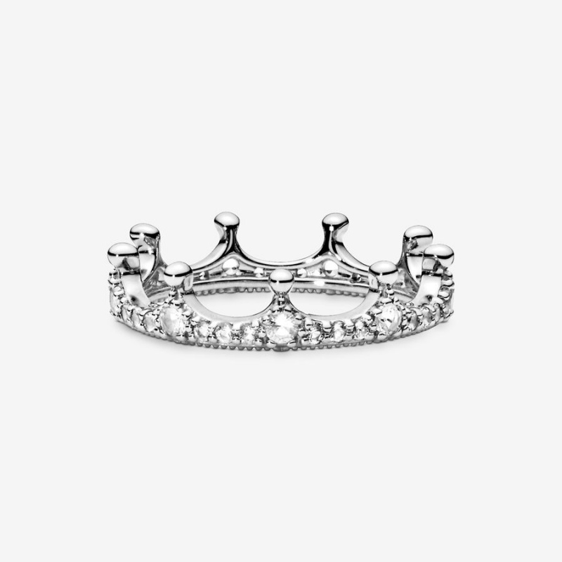 Pandora Clear Sparkling Crown Pinky Rings Sterling Silver | 095-LVROTN