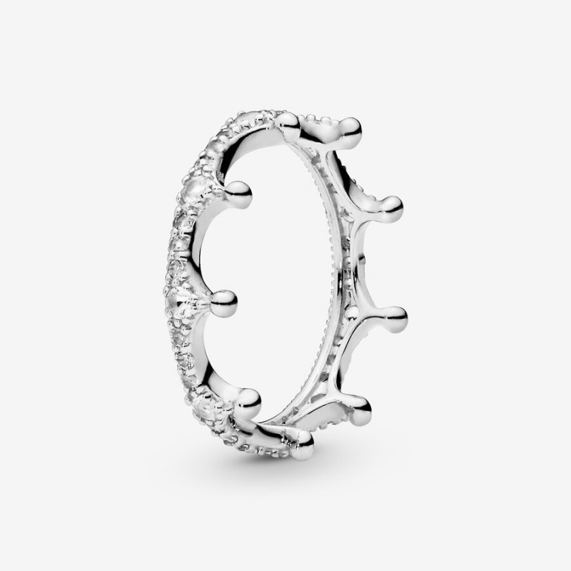 Pandora Clear Sparkling Crown Pinky Rings Sterling Silver | 095-LVROTN