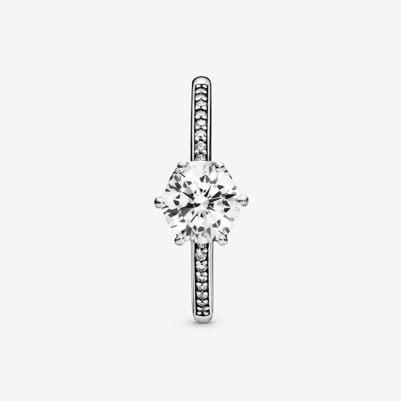 Pandora Clear Sparkling Crown Solitaire Halo & Solitaire Rings Sterling Silver | 260-GYITMS