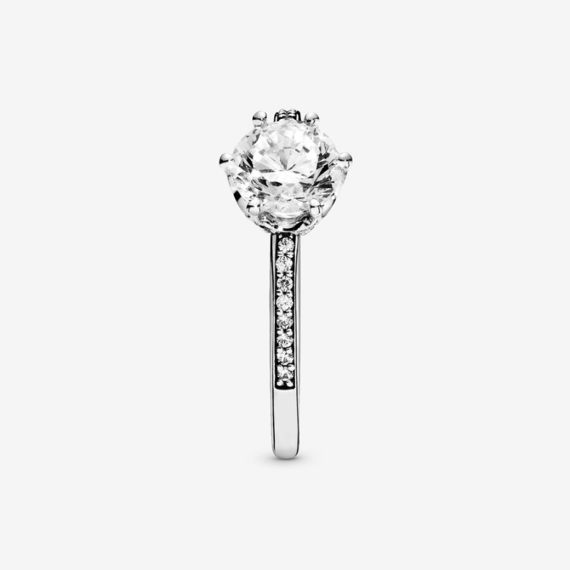 Pandora Clear Sparkling Crown Solitaire Halo & Solitaire Rings Sterling Silver | 260-GYITMS