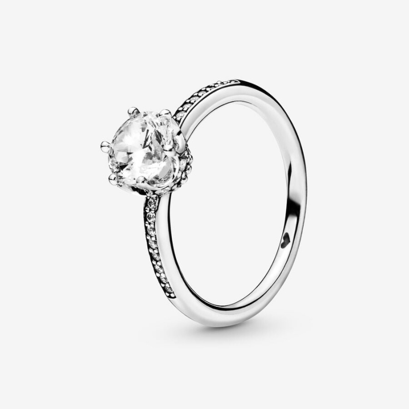 Pandora Clear Sparkling Crown Solitaire Halo & Solitaire Rings Sterling Silver | 260-GYITMS