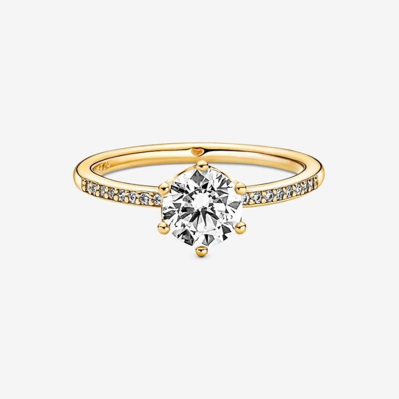 Pandora Clear Sparkling Crown Solitaire Heart & Promise Rings Gold Plated | 693-CFRDGU