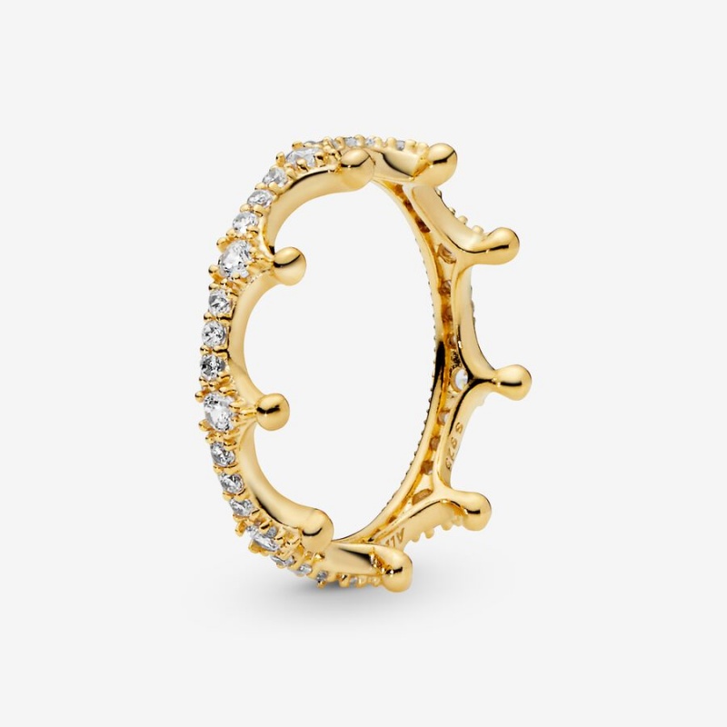 Pandora Clear Sparkling Crown Stackable Rings Gold Plated | 697-OFTPXS