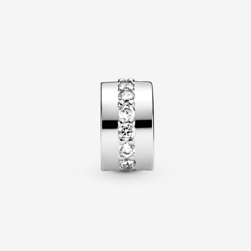 Pandora Clear Sparkling Row Clip Clips Sterling Silver | 768-CWTADP