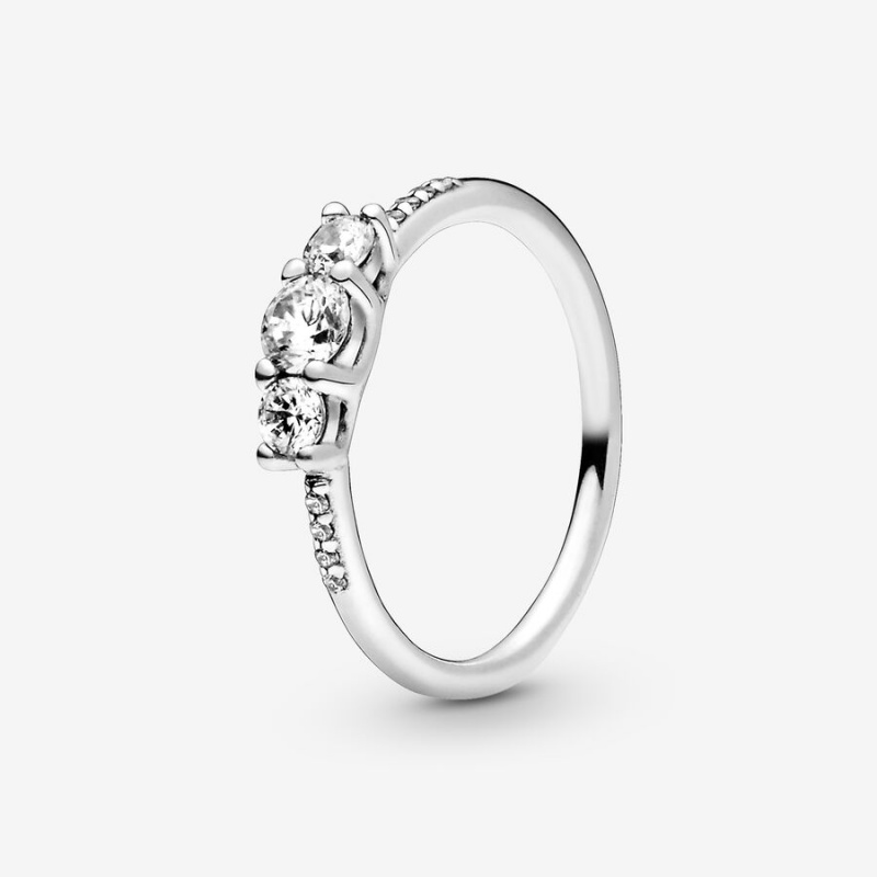 Pandora Clear Three-Stone Heart & Promise Rings Sterling Silver | 813-HUABRP