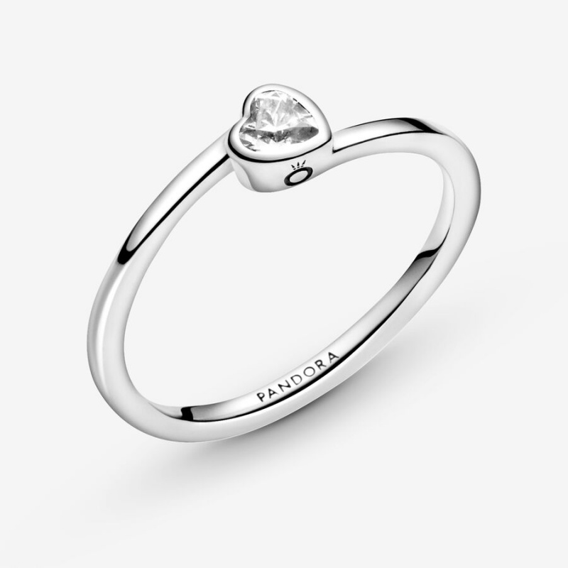 Pandora Clear Tilted Solitaire Heart & Promise Rings Sterling Silver | 905-UJQBRL