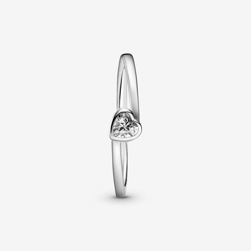 Pandora Clear Tilted Solitaire Heart & Promise Rings Sterling Silver | 905-UJQBRL