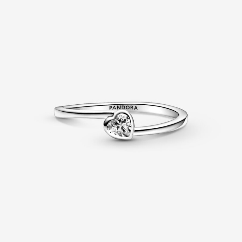 Pandora Clear Tilted Solitaire Heart & Promise Rings Sterling Silver | 905-UJQBRL