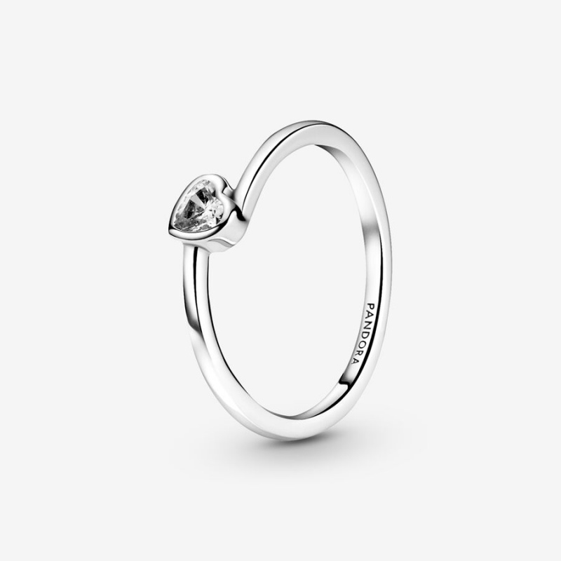 Pandora Clear Tilted Solitaire Heart & Promise Rings Sterling Silver | 905-UJQBRL