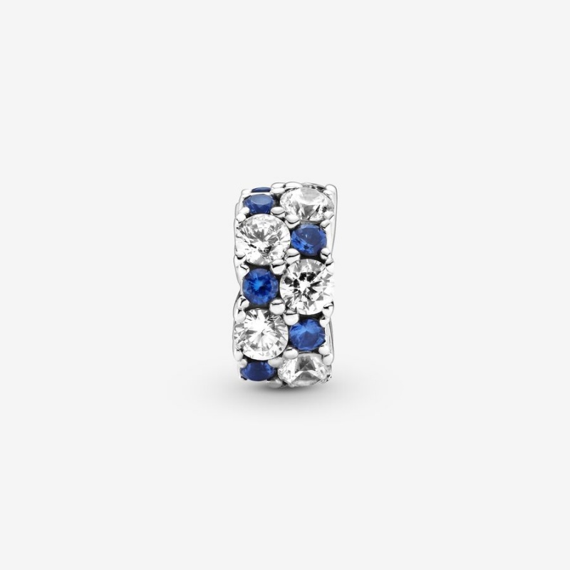 Pandora Clear & Blue Sparkling Clip Clips Sterling Silver | 194-ZSDQAP