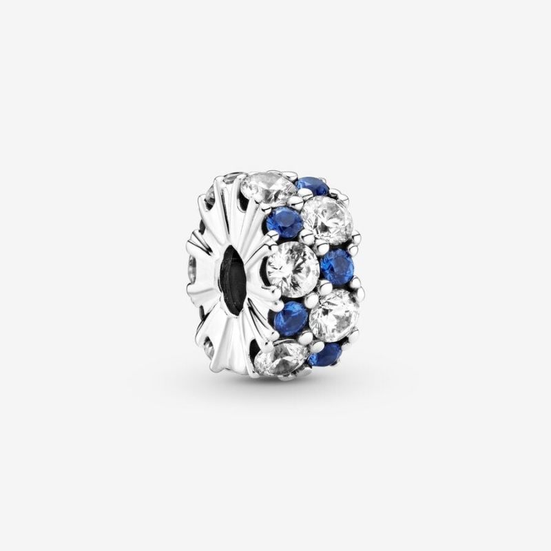 Pandora Clear & Blue Sparkling Clip Clips Sterling Silver | 194-ZSDQAP