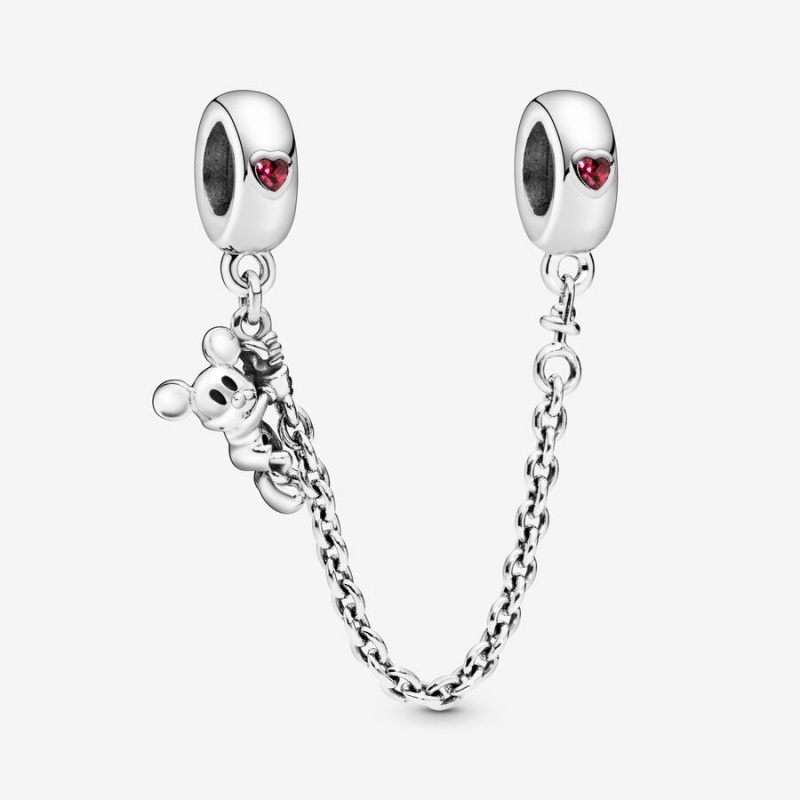 Pandora Climbing Mickey Safety Red CZ Safety Chains Sterling Silver | 236-WDLGCH