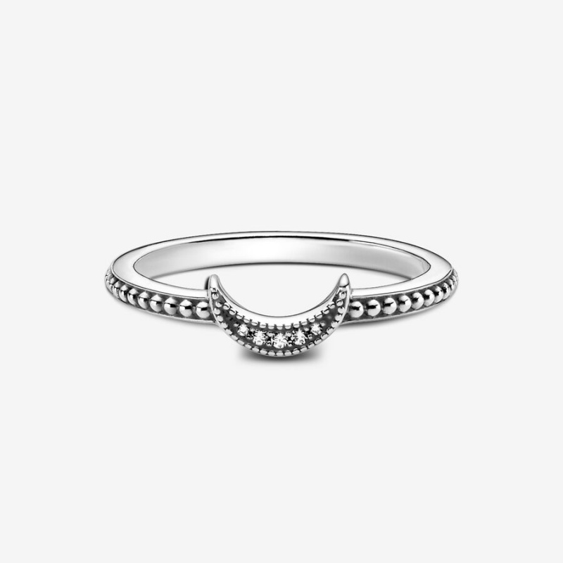 Pandora Crescent Moon Beaded Statement Rings Sterling Silver | 623-WTEAIP