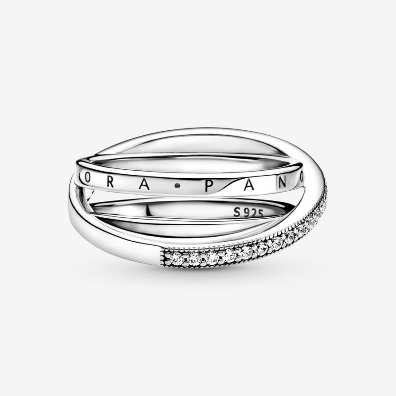 Pandora Crossover Pavé Triple Band Rings Sterling Silver | 983-TBDMWV