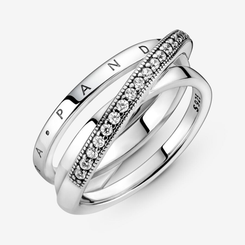 Pandora Crossover Pavé Triple Band Rings Sterling Silver | 983-TBDMWV