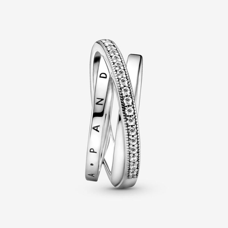 Pandora Crossover Pavé Triple Band Rings Sterling Silver | 983-TBDMWV