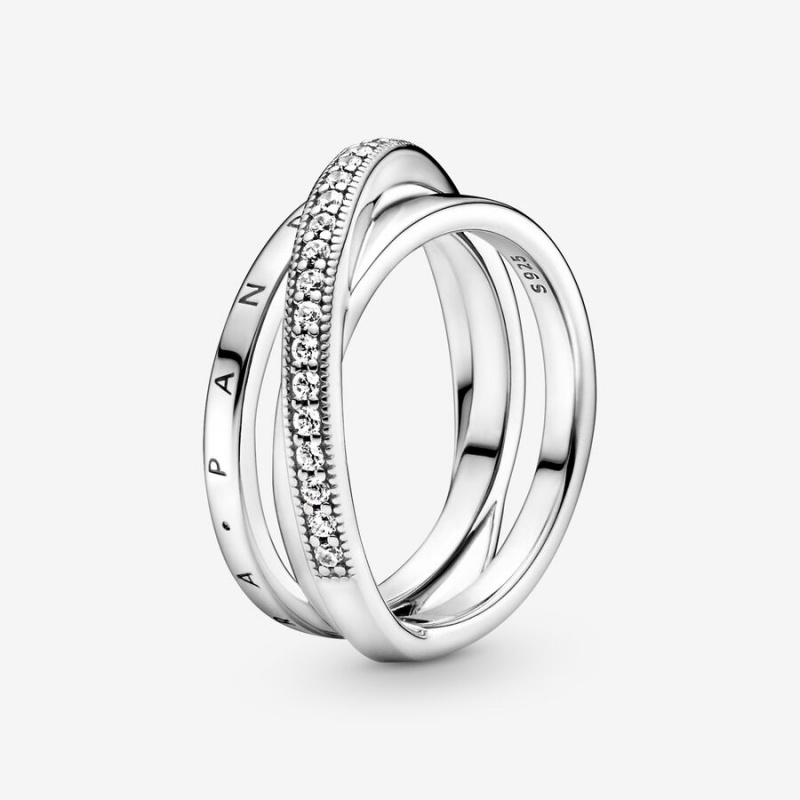 Pandora Crossover Pavé Triple Band Rings Sterling Silver | 983-TBDMWV