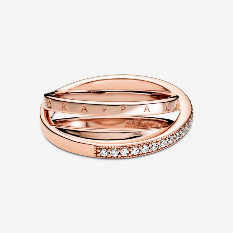 Pandora Crossover Pavé Triple Band Rings Rose Gold Plated | 273-UXKEQO