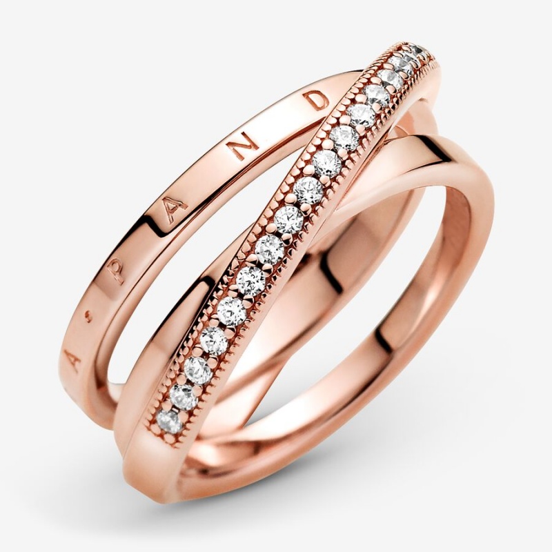 Pandora Crossover Pavé Triple Band Rings Rose Gold Plated | 273-UXKEQO