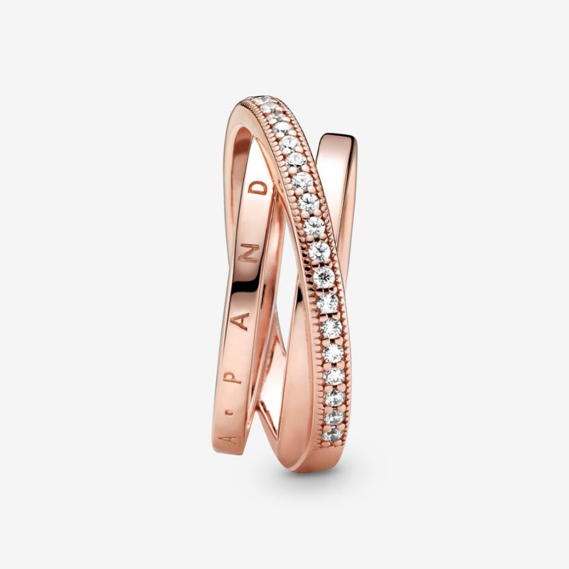 Pandora Crossover Pavé Triple Band Rings Rose Gold Plated | 273-UXKEQO