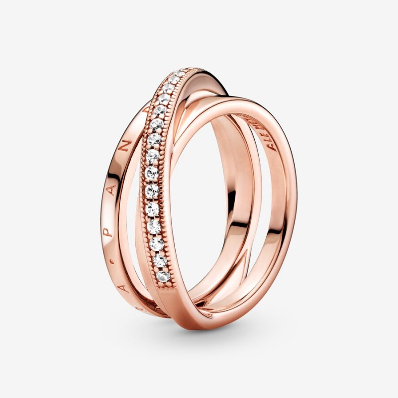 Pandora Crossover Pavé Triple Band Rings Rose Gold Plated | 273-UXKEQO