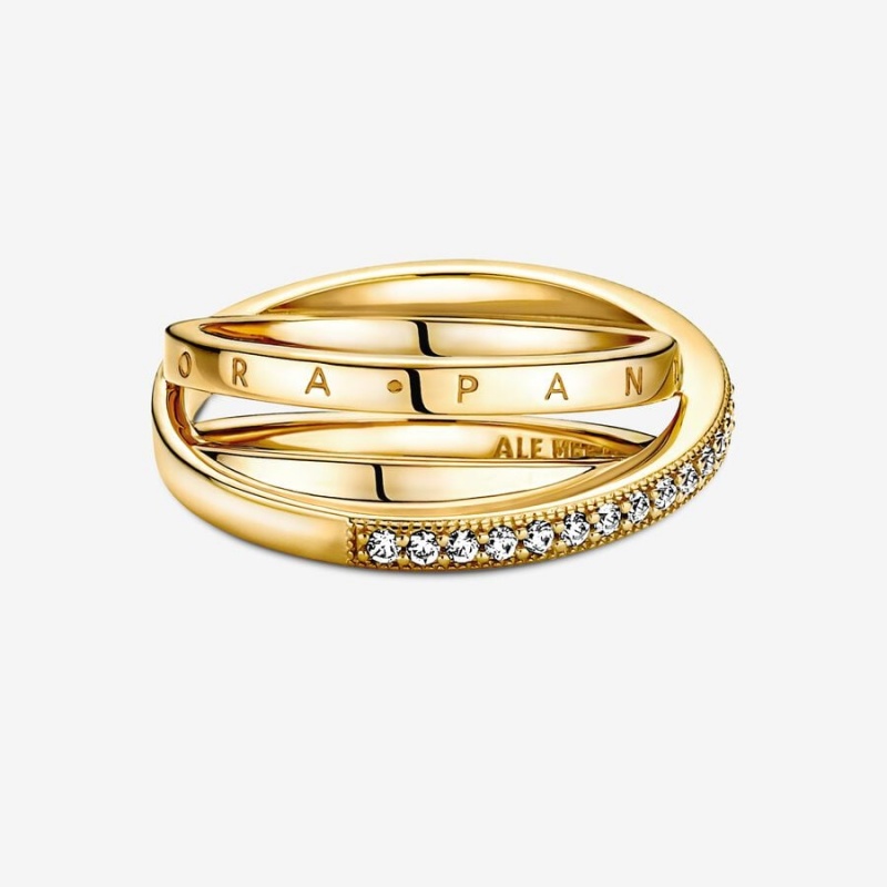 Pandora Crossover Pavé Triple Pinky Rings Gold Plated | 395-RQAYPH