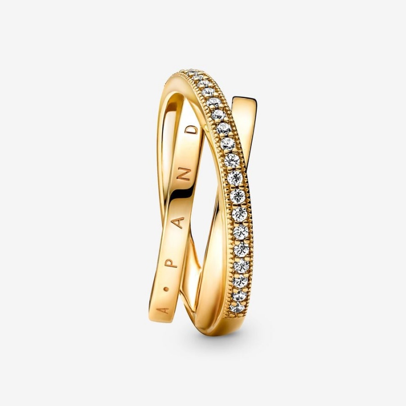 Pandora Crossover Pavé Triple Pinky Rings Gold Plated | 395-RQAYPH