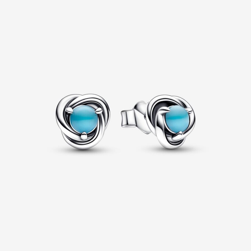 Pandora December Turquoise Blue Eternity Circles Stud Earrings Sterling Silver | 816-QFOANT