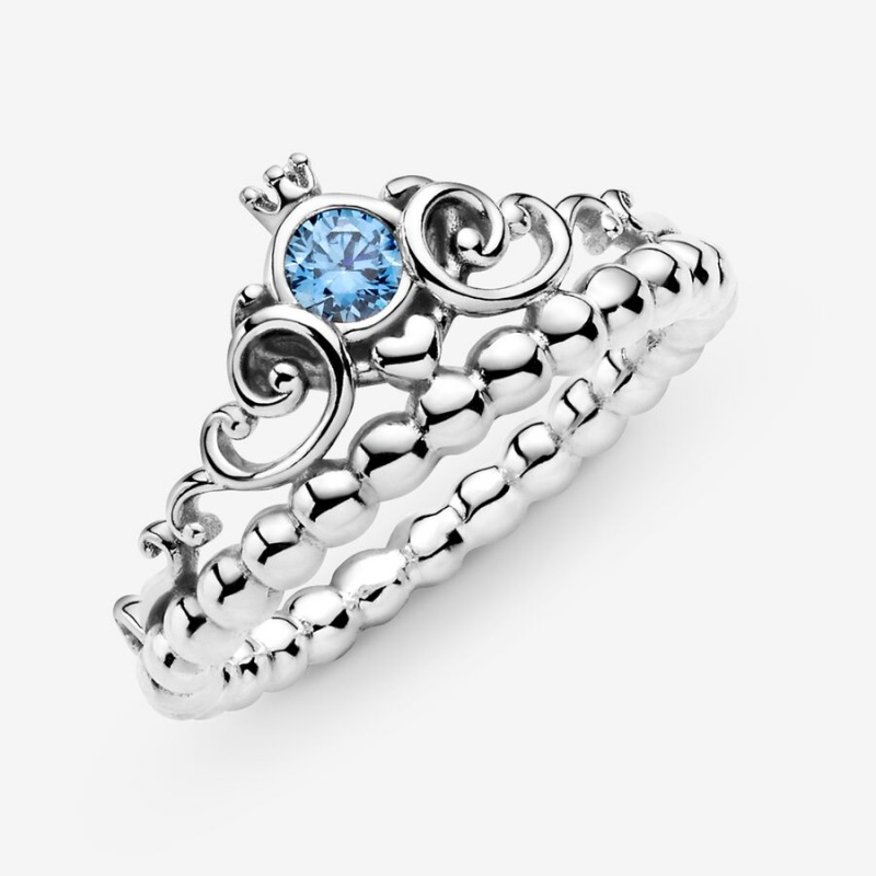 Pandora Disney Cinderella Blue Tiara Heart & Promise Rings Sterling Silver | 398-FWEQSG