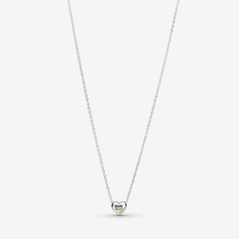 Pandora Domed Golden Heart Collier Pendant Necklaces Two-tone | 174-FMDYJC