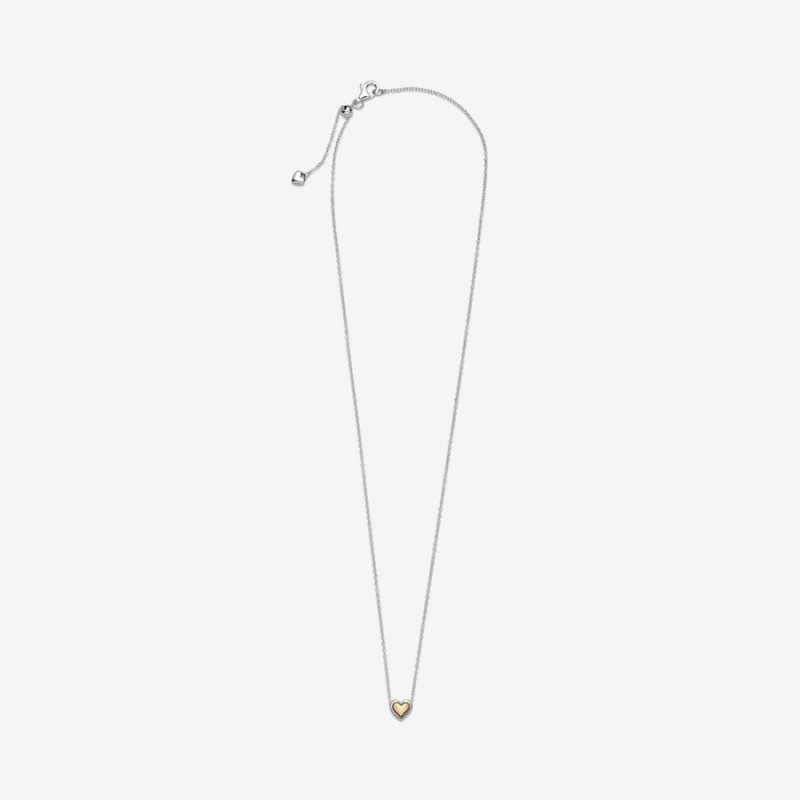 Pandora Domed Golden Heart Collier Pendant Necklaces Two-tone | 174-FMDYJC