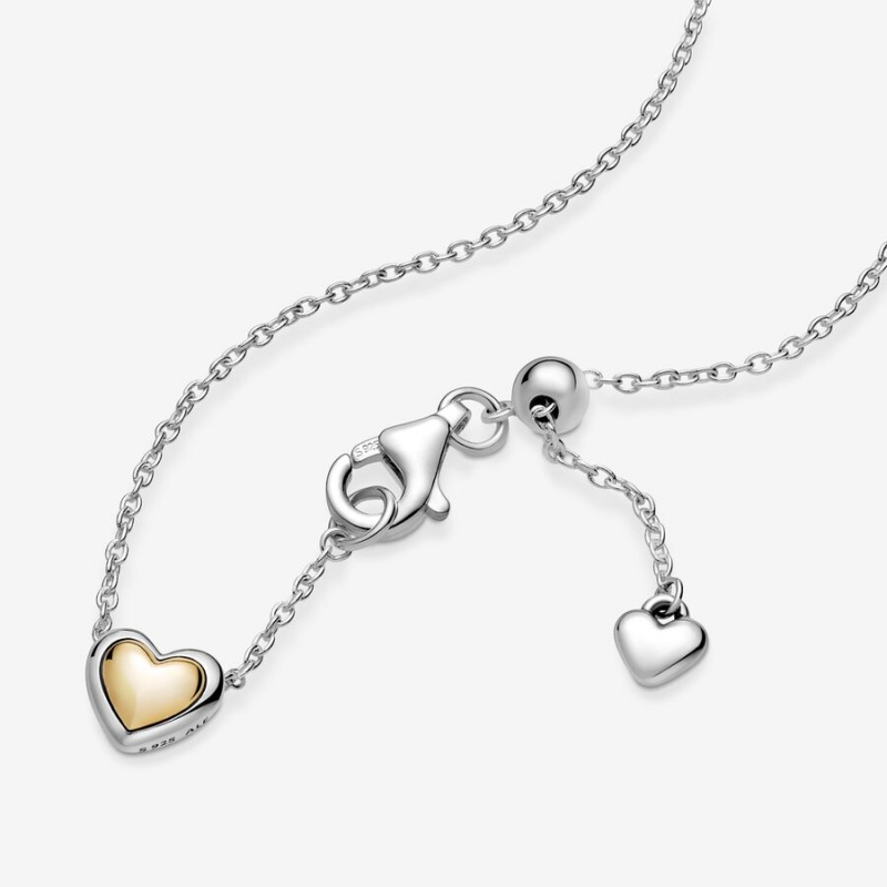 Pandora Domed Golden Heart Collier Pendant Necklaces Two-tone | 174-FMDYJC