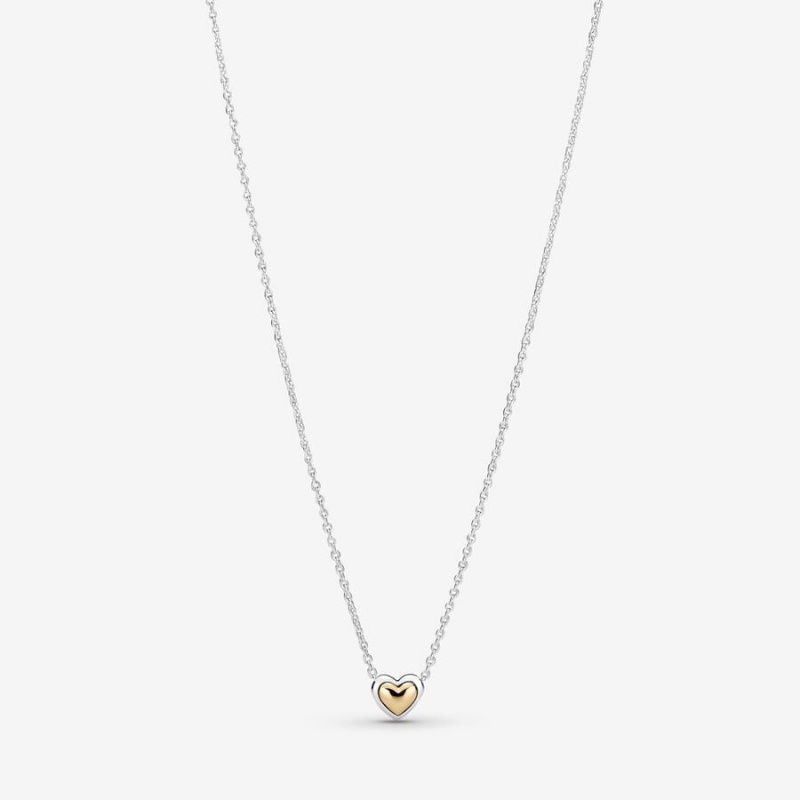 Pandora Domed Golden Heart Collier Pendant Necklaces Two-tone | 174-FMDYJC