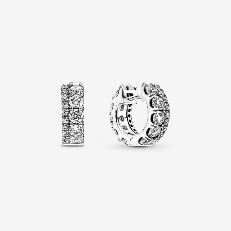 Pandora Double Band Pavé Hoop Earrings Sterling Silver | 435-KOQMFT