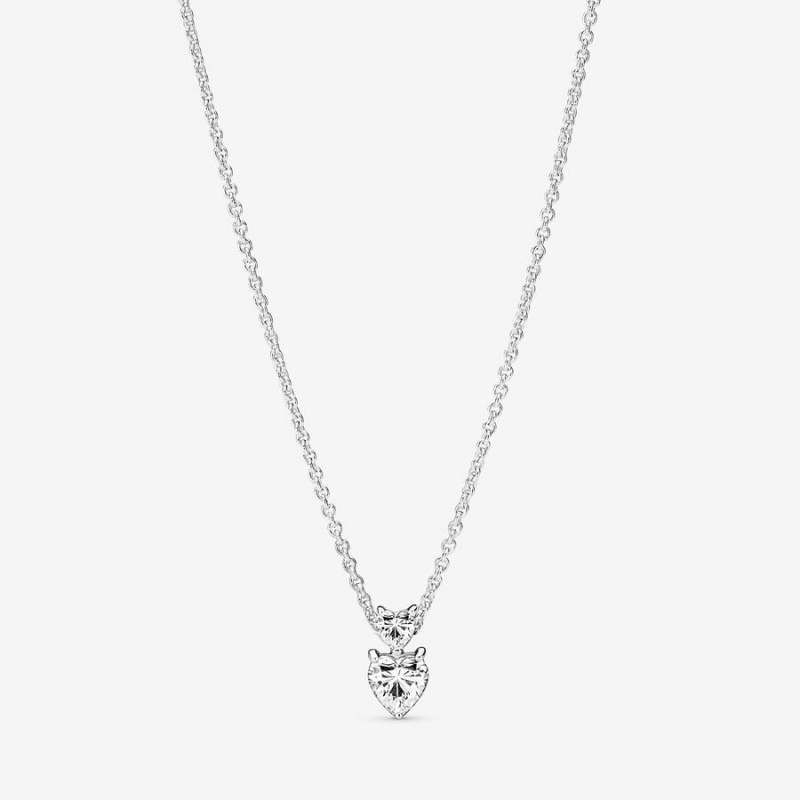 Pandora Double Heart Pendant Sparkling Collier Necklace Pendant Necklaces Sterling Silver | 102-ZBDXYL