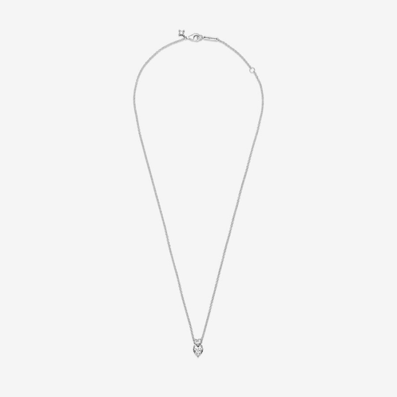 Pandora Double Heart Sparkling Collier Pendant Necklaces Sterling Silver | 568-OATFGZ