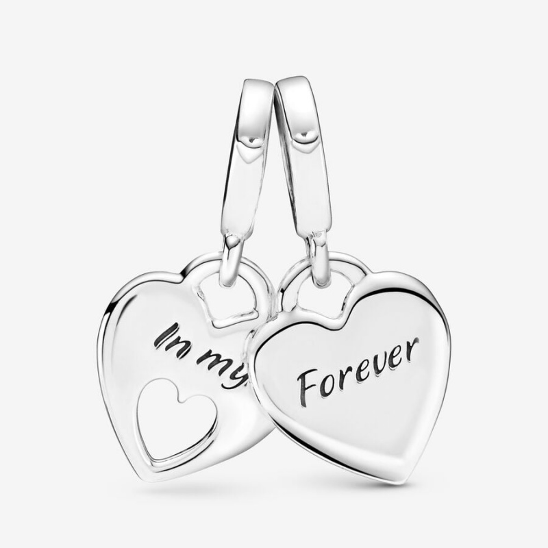 Pandora Double Heart Split Dangle Dangle Charms Sterling Silver | 542-JACBVL