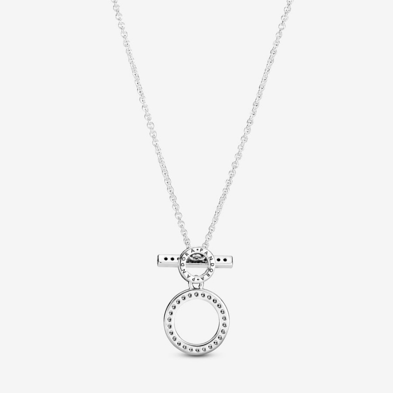 Pandora Double Hoop T-bar Pendant Necklaces Sterling Silver | 472-WFAVXJ