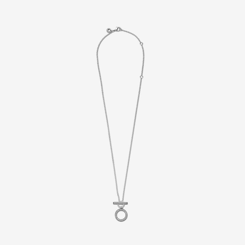 Pandora Double Hoop T-bar Pendant Necklaces Sterling Silver | 472-WFAVXJ