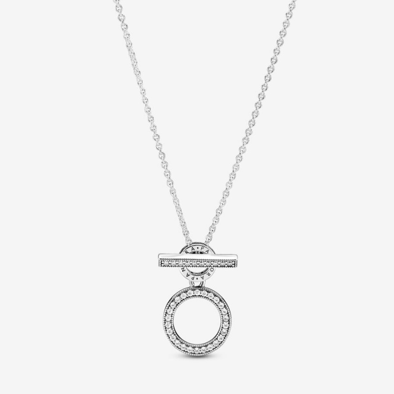 Pandora Double Hoop T-bar Pendant Necklaces Sterling Silver | 472-WFAVXJ