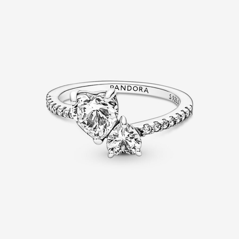 Pandora Double Sparkling Heart & Promise Rings Sterling Silver | 602-CNSUAE