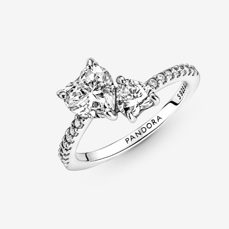 Pandora Double Sparkling Heart & Promise Rings Sterling Silver | 602-CNSUAE