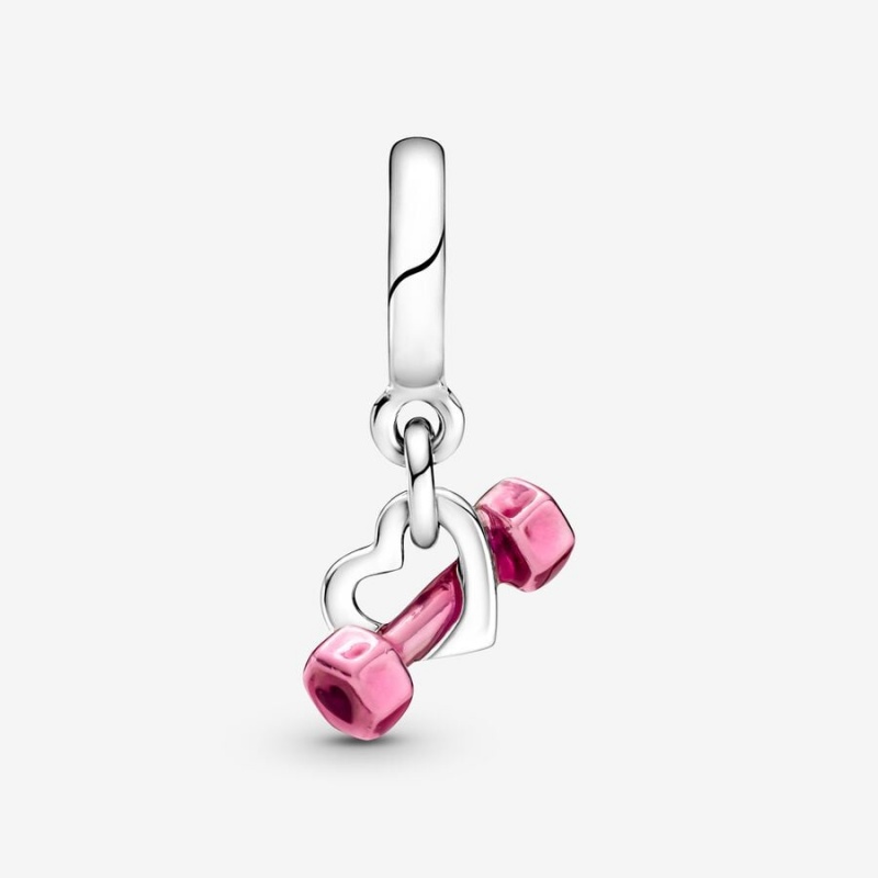 Pandora Dumbbell & Heart Dangle Dangle Charms Sterling Silver | 312-BHGCML