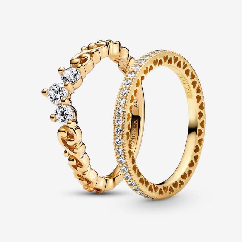 Pandora Elegant Sparkle Ring Sets Gold Plated | 953-HBAUSO