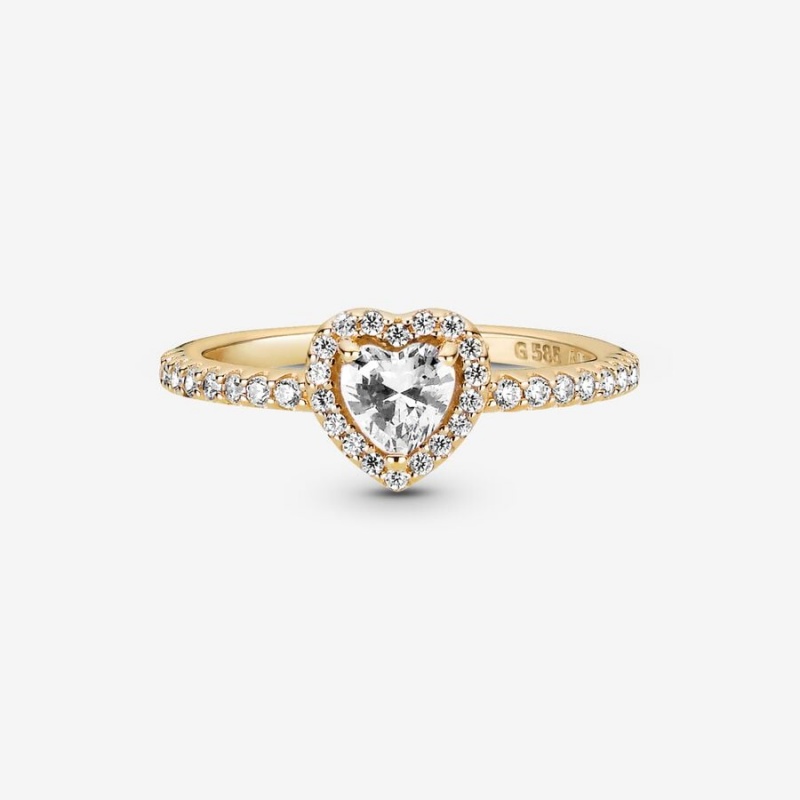 Pandora Elevated Halo & Solitaire Rings Gold | 153-YRZGWT